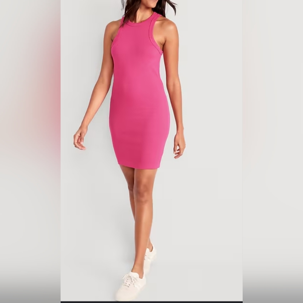 🔷️3-$15🔷️💃🏼HP! Old Navy | Hot Pink Halter Ribbed Knit Fitted Dress XS Nwt!
